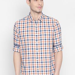 Basics Men Orange & Blue Slim Fit Checked Casual Shirt-image-38