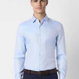 Peter England Elite Slim Fit Textured Self Design Pure Cotton Formal Shirt-image-64
