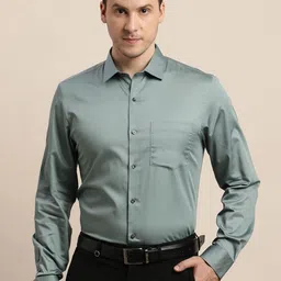 Turtle Men Solid Spread Collar Pure Cotton Formal Shirt-image-77