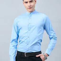 Style Quotient Slim Fit Mandarin Collar Cotton Formal Shirt-image-56