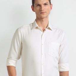 Arrow Slim Fit Textured Cutaway Collar Pure Cotton Dobby Autopress Formal Shirt-picture-40