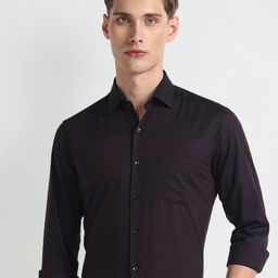 Arrow Slim Fit Self Design Textured Spread Collar Pure Cotton Formal Shirt-picture-38