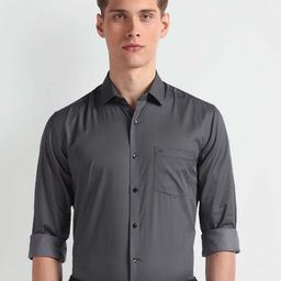 Arrow Slim Fit Geometric Printed Cutaway Collar Pure Cotton Formal Shirt-image-40