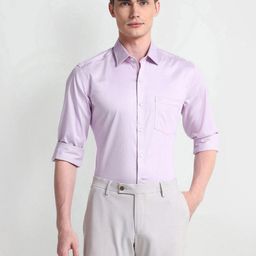 Arrow Manhattan Slim Fit Auto Press Spread Collar Formal Shirt-image-45