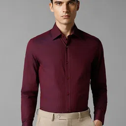 Louis Philippe Classic Fit Spread Collar Long Sleeves Chest Pocket Cotton Formal Shirt-image-55