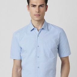 Peter England Spread Collar Short Sleeves Slim Fit Checked Formal Shirt-image-28