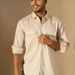 DENNISON Vertical Stripes Spread Collar Oversized Cotton Smart Casual Shirt-image-94
