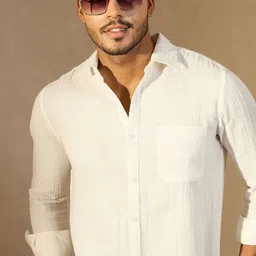 DENNISON Men Self Design Spread Collar Long Slevees Casual Shirt-image-17