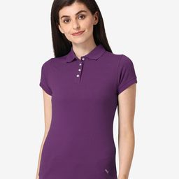 Vami Women Purple Polo Collar Short Sleeves T-shirt-image-29