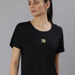 MKH Women Black Typography Dri-FIT Applique T-shirt-image-107