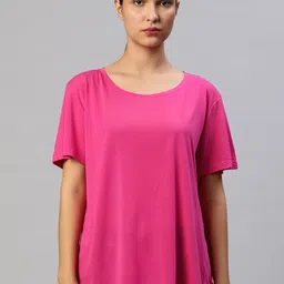 Marks & Spencer Women Fuchsia Relaxed Fit T-shirt-image-69