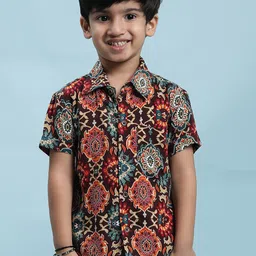 Stuffie Land Boys Smart Ethnic Motifs Printed Spread Collar Cotton Casual Shirt-image-92
