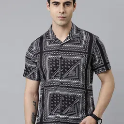 Bushirt Men Comfort Scarf Printed Casual Shirt-image-99