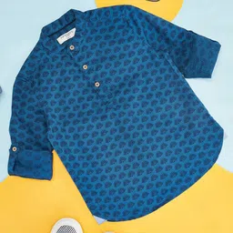 Pantaloons Junior Boys Geometric Printed Band Collar Cotton Party Shirt-image-99