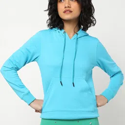 Bewakoof Women Blue Solid Hooded Cotton Sweatshirt-image-72