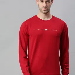 SHOWOFF Men Red Printed Cotton Sweatshirt-image-97