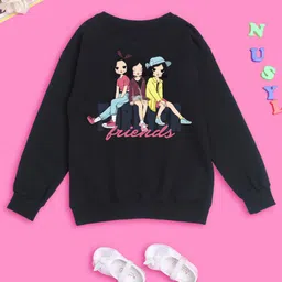 NUSYL Girls Graphic Printed Round Neck Pullover Oversized Fleece Sweatshirt-image-92