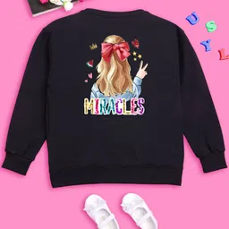 NUSYL Girls Graphic Printed Round Neck Pullover Oversized Fleece Sweatshirt-image-89