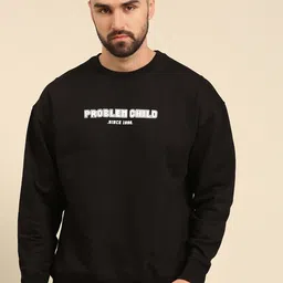 recast Typography Printed Oversized Drop shoulder Pure Cotton Pullover Sweatshirt-image-92