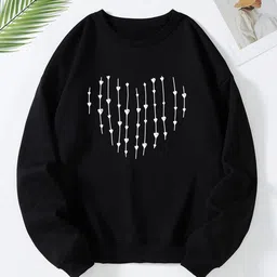 Kotty Round Neck Geometric Printed Fleece Sweatshirt-picture-2
