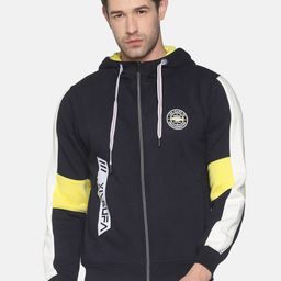 SHOWOFF Men Navy Blue Colourblocked Hooded Sweatshirt-image-96