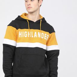 HIGHLANDER Men Black Colourblocked Hooded Sweatshirt-picture-13