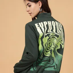 Rigo Abstract Printed Mock Collar Fleece Oversized Pullover Sweatshirt-5