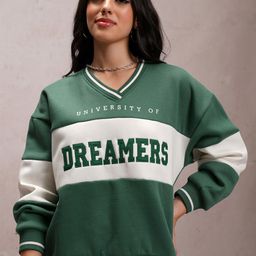 Tokyo Talkies Typography Printed Oversized Varsity Pullover Sweatshirt-image-35