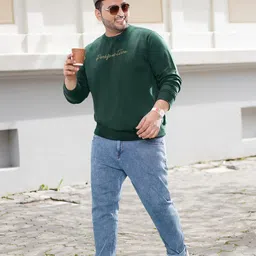 Sztori Men Plus Size Green Printed Sweatshirt-11