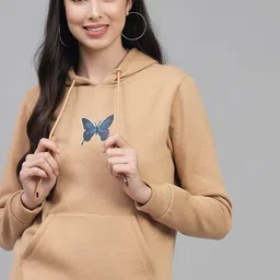Kotty Women Beige Hooded Sweatshirt-image-5