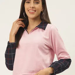 BAESD Checked Fleece Shirt Collar Pullover Sweatshirt-1