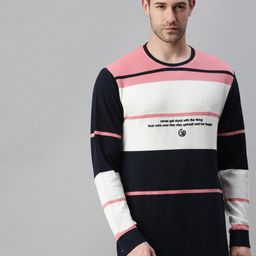 SHOWOFF Men Pink & White Colourblocked Cotton Sweatshirt-image-82