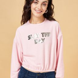 People Pink Typography Printed Pullover Sweatshirt-image-10