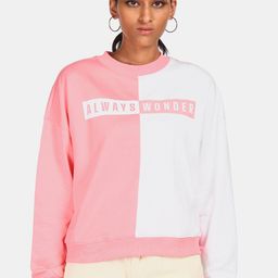 Flying Machine Women Pure Cotton Pink & White Colourblocked Printed Sweatshirt-image-2
