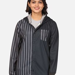 HELLCAT Women Black Striped Hooded Sweatshirt-image-1