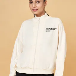 Ajile by Pantaloons Typography Printed Mock Collar Ribbed Cotton Front-Open Sweatshirt-picture-1