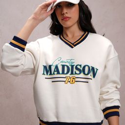 Tokyo Talkies Typography Printed Oversized Baseball Pullover Sweatshirt-image-61