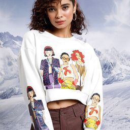 Tokyo Talkies White Graphic Printed Long Sleeves Cropped  Pullover-image-33