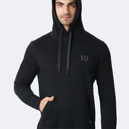 Van Heusen Men Black Solid Hooded Neck Media Pocket Sweatshirt-image-22