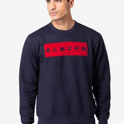 Allen Cooper Men Navy Blue Printed Cotton Sweatshirt-image-79