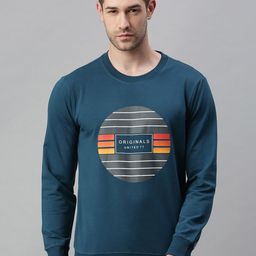 SHOWOFF Men Teal Blue Printed Cotton Sweatshirt-image-56