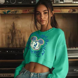 JUNEBERRY Women Printed Cropped Sweatshirt-image-4