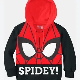 BONKIDS Boys Black & Red Spiderman Printed Cotton Hooded Sweatshirt-image-93