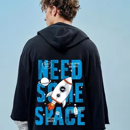 Bewakoof Black Space Graphic Printed Hooded Terry Pullover Oversized Sweatshirt-picture-50