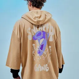 Bewakoof Brown Sneaker Gang Printed Hooded Loose Fit Pullover Sweatshirt-image-9