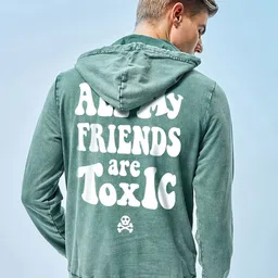 Bewakoof Green Typography Printed Hooded Fleece Pullover Sweatshirt-image-24