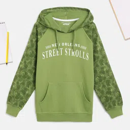 Lil Tomatoes Boys Olive Green Printed Hooded Sweatshirt-image-58