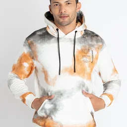 Status Quo Abstract Printed Hooded Cotton Pullover-image-6