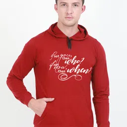 Fleximaa Men Maroon & White Printed Hooded Sweatshirt-image-78