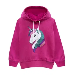A T U N Girls Fuchsia Printed Hooded Sweatshirt-image-36